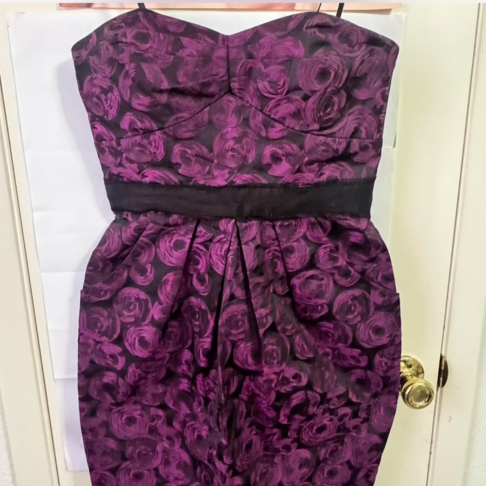 Max & Cleo Black and Purple Strapless Dress
